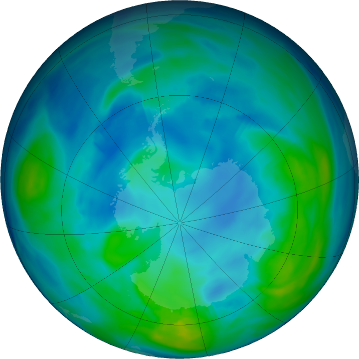 Antarctic ozone map for 11 May 2020